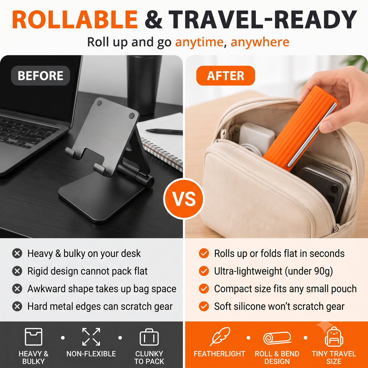 Foldable Silicone Phone Stand with Aluminium