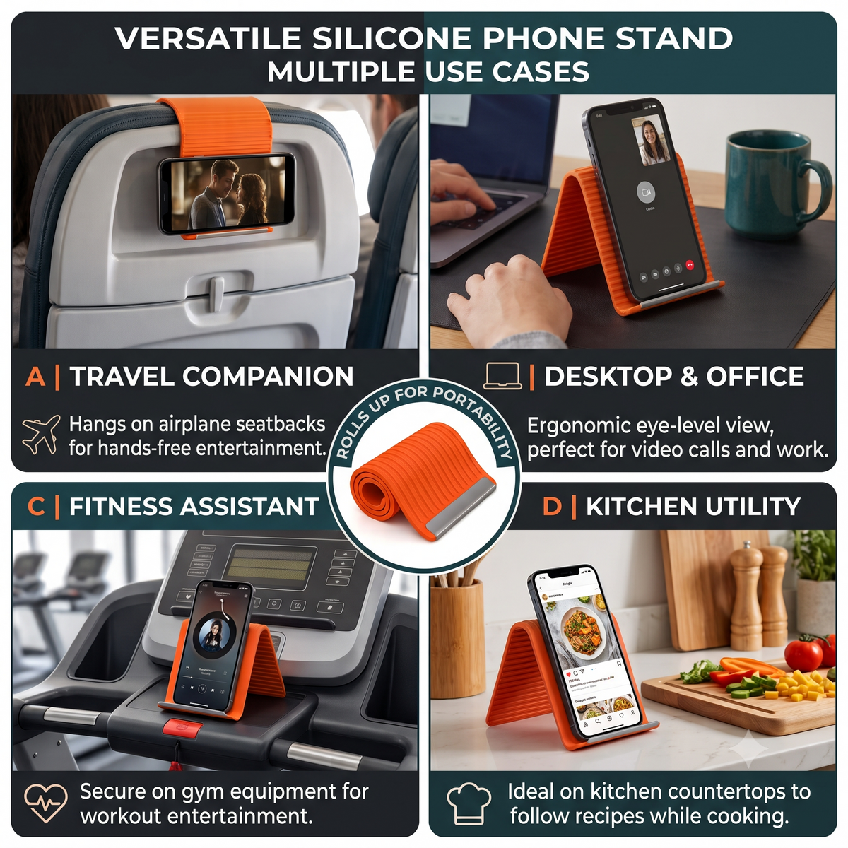 Foldable Silicone Phone Stand with Aluminium